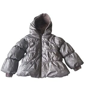 Old Navy Girls 4T Gray Floral Puffer Coat Hooded Frost Free‎ Winter Jacket